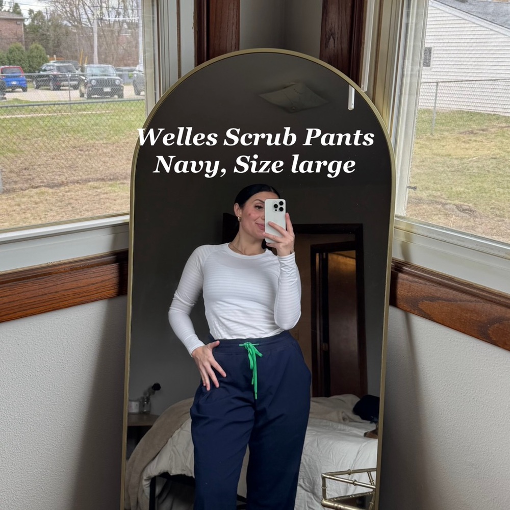 Navy Scrub Pants with Green Drawstring